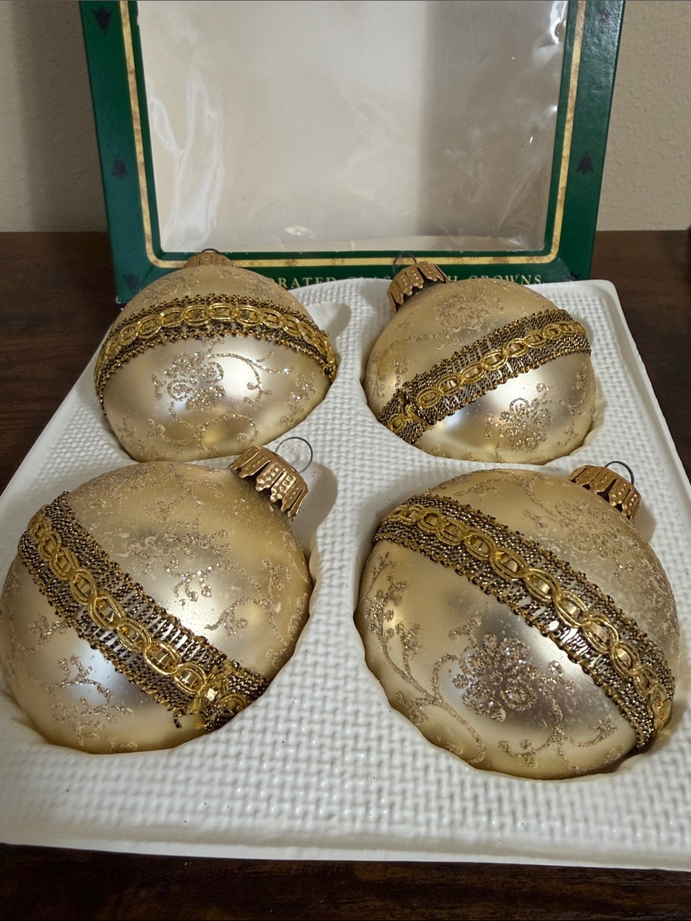 Hand-Decorated Gold Glass Holiday Ornament Set - Krebs